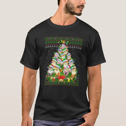 Cat Xmas Lighting Tree Santa Cat Ugly Christmas T-shirt (Voorkant)