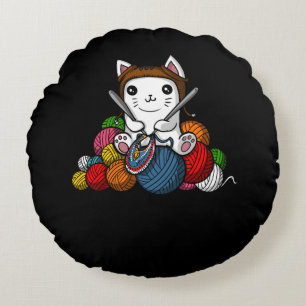 Cat Yarn Knitting Cute Kitten Pet Rond Kussen