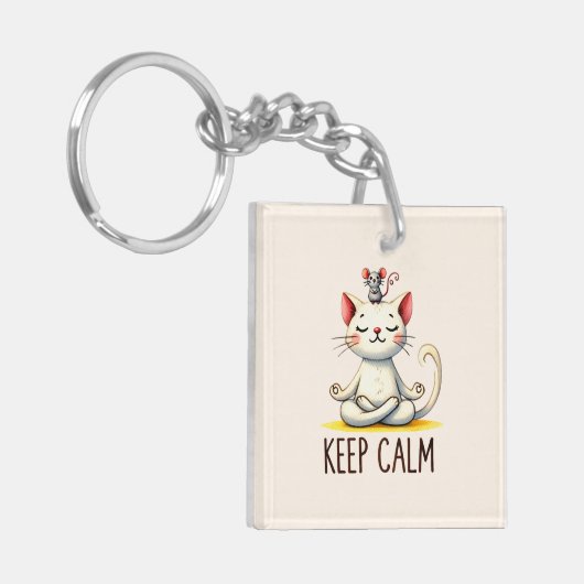 Cat Yoga Pose - Keep Calm Sleutelhanger (Voorkant Links)