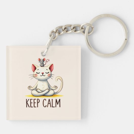 Cat Yoga Pose - Keep Calm Sleutelhanger (Achterkant)