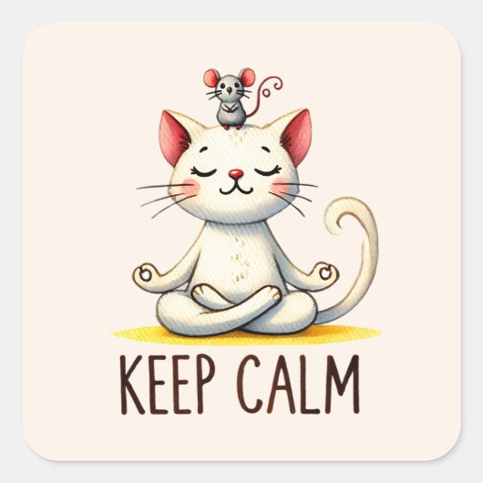 Cat Yoga Pose - Keep Calm Vierkante Sticker (Voorkant)