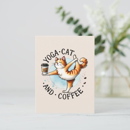 Cat Yoga Pose - Yoga Cat and Coffee Briefkaart (Staand voorkant)