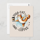 Cat Yoga Pose - Yoga Cat and Coffee Briefkaart (Voorkant / Achterkant)