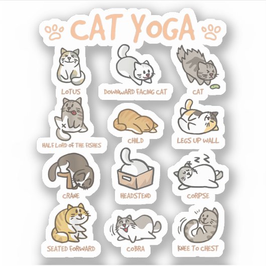Cat Yoga Poses Cats die Mindfulness Meditat Sticker (Voorkant)