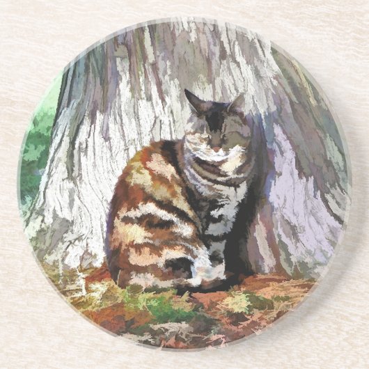 CAT ZANDSTEEN ONDERZETTER (Voorkant)