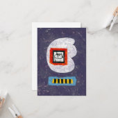 Cat zit voor jaarboek foto Wenskaart Kaart (Voorkant / Achterkant in situ)