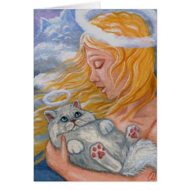 CAT-ZWARE witte Perzische Cat Angel-kaart (Voorkant)