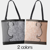  Cat Zwart en Grijs Bloemen Kant Uitgesneden Tote Bag