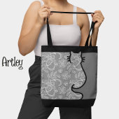  Cat Zwart en Grijs Bloemen Kant Uitgesneden Tote Bag