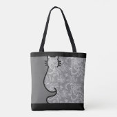  Cat Zwart en Grijs Bloemen Kant Uitgesneden Tote Bag (Achterkant)