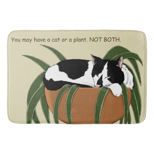 Cat Zwart Wit Plant Grappig Badmat (Voorkant)