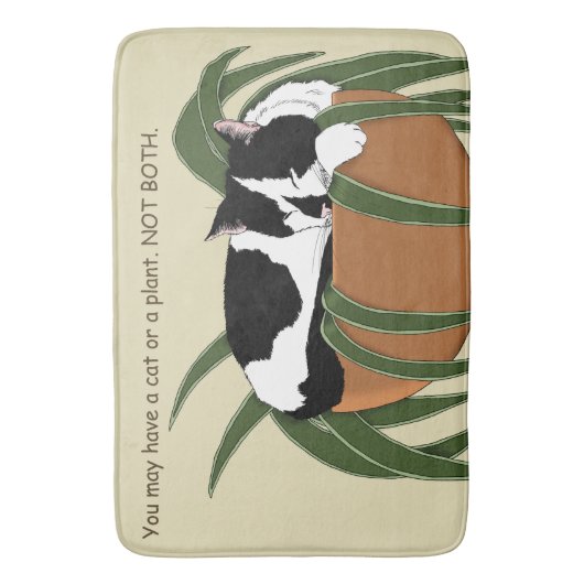 Cat Zwart Wit Plant Grappig Badmat (Voorkant Verticaal)