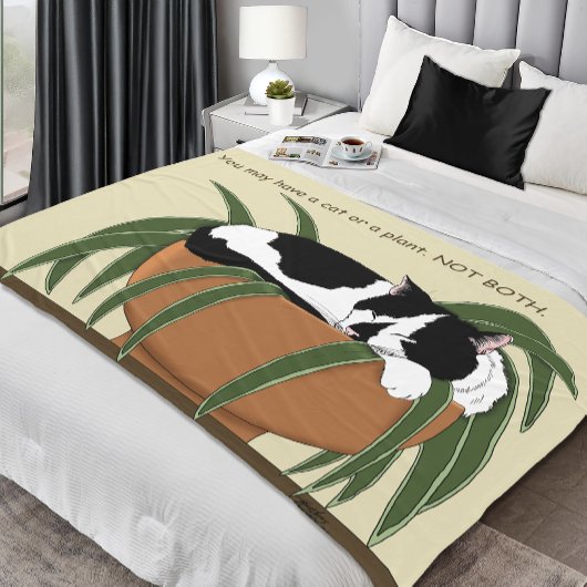 Cat Zwart Wit Plant Grappig Fleece Deken