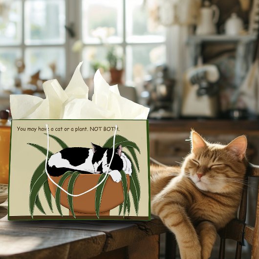 Cat Zwart Wit Plant Grappig Groot Cadeauzakje