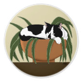 Cat Zwart Wit Plant Grappig Keramische Knop (Voorkant)