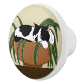 Cat Zwart Wit Plant Grappig Keramische Knop (Rechts)