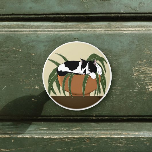 Cat Zwart Wit Plant Grappig Keramische Knop