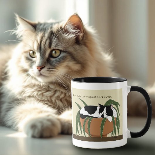Cat Zwart Wit Plant Grappig Mok
