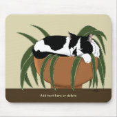 Cat Zwart Wit Plant Grappig Muismat (Voorkant)