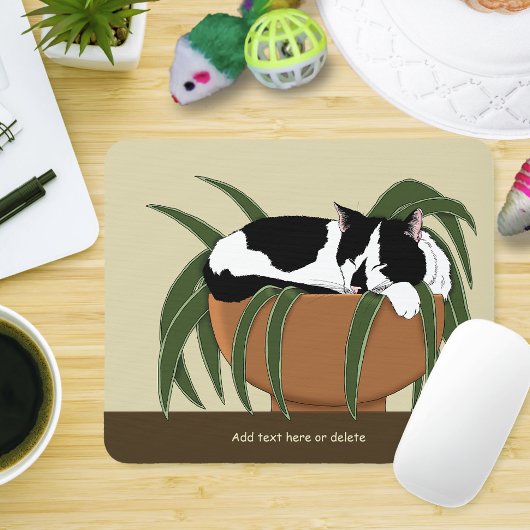 Cat Zwart Wit Plant Grappig Muismat