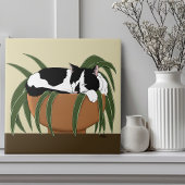 Cat Zwart Wit Plant Grappig Tegeltje