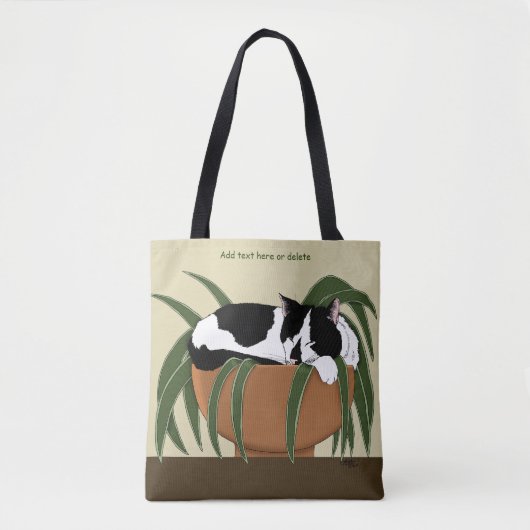 Cat Zwart Wit Plant Grappig Tote Bag (Voorkant)
