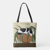 Cat Zwart Wit Plant Grappig Tote Bag (Achterkant)
