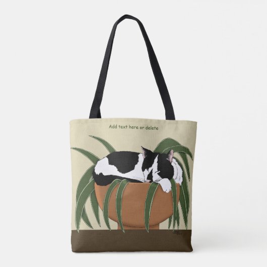 Cat Zwart Wit Plant Grappig Tote Bag (Achterkant)