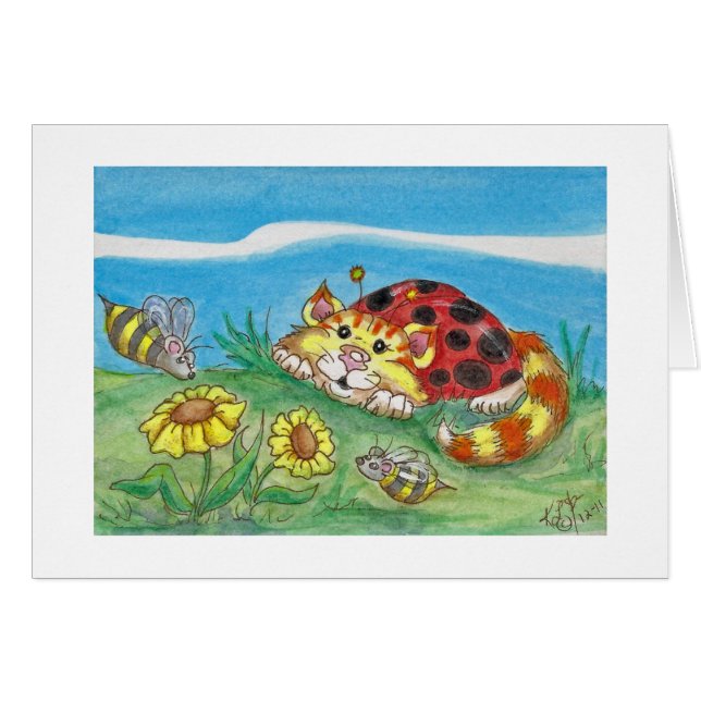 CatABug Cat Ladybug Bumble Bee Mice & Flower Art (Voorkant Horizontaal)