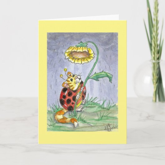 CatABug Cat Ladybug Sunflower Umbrella Art Kaart (Voorkant)