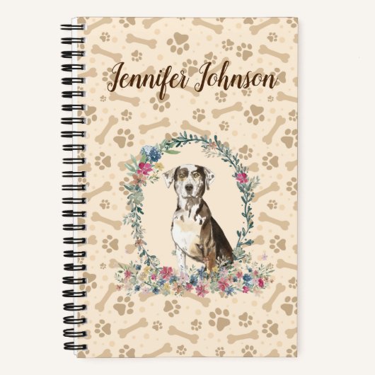 Catahoula Leopard Dog Paw Print & Floral Cute Notitieboek (Voorkant)