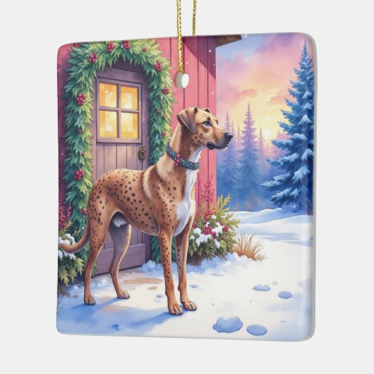 Catahoula Leopard Dog Rustic Barn Christmas Art Keramisch Ornament (Links)