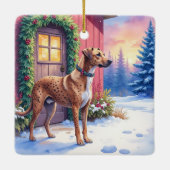 Catahoula Leopard Dog Rustic Barn Christmas Art Keramisch Ornament (Achterkant)