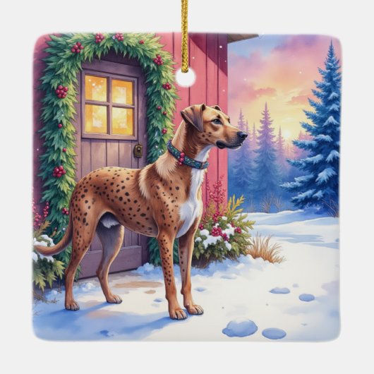 Catahoula Leopard Dog Rustic Barn Christmas Art Keramisch Ornament (Achterkant)