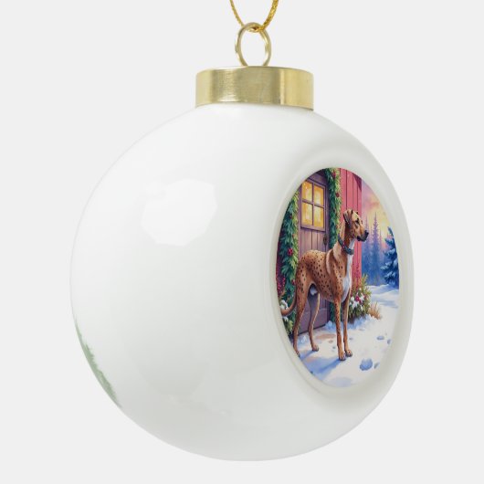 Catahoula Leopard Dog Rustic Barn Christmas Art Keramische Bal Ornament (Links)