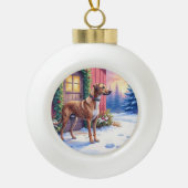 Catahoula Leopard Dog Rustic Barn Christmas Art Keramische Bal Ornament (Voorkant)