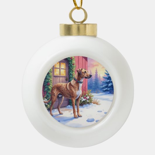 Catahoula Leopard Dog Rustic Barn Christmas Art Keramische Bal Ornament (Voorkant)