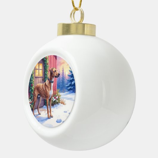 Catahoula Leopard Dog Rustic Barn Christmas Art Keramische Bal Ornament (Rechts)