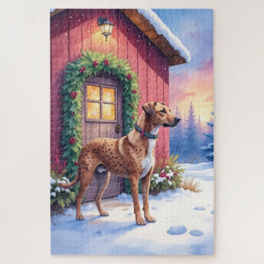 Catahoula Leopard Dog Rustic Barn Christmas Art Legpuzzel (Verticaal)