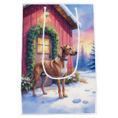 Catahoula Leopard Dog Rustic Barn Christmas Art Medium Cadeauzakje (Achterkant)