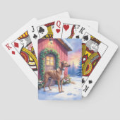 Catahoula Leopard Dog Rustic Barn Christmas Art Pokerkaarten (Achterkant)