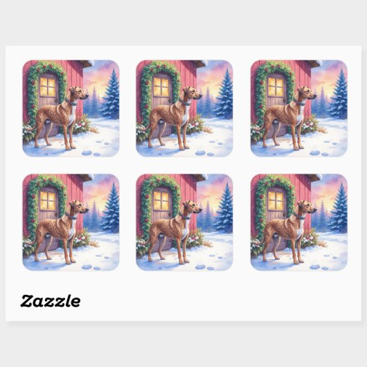 Catahoula Leopard Dog Rustic Barn Christmas Art Vierkante Sticker (Vel)