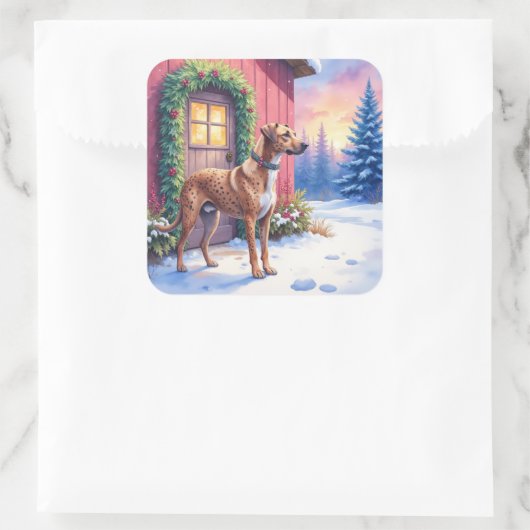 Catahoula Leopard Dog Rustic Barn Christmas Art Vierkante Sticker (Tas)