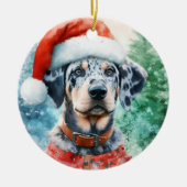 Catahoula Leopard Dog Waterverf Kerstmis Keramisch Ornament (Voorkant)