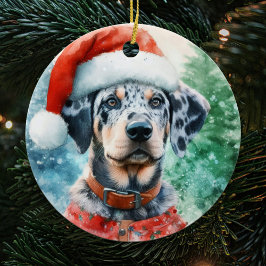 Catahoula Leopard Dog Waterverf Kerstmis Keramisch Ornament