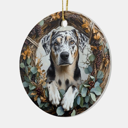 Catahoula Leopard Dog Wreath Keramisch Ornament (Links)