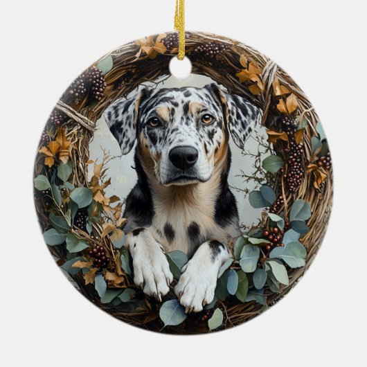 Catahoula Leopard Dog Wreath Keramisch Ornament (Achterkant)