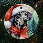 Catahoula Leopard Hound Waterverf Kerstmis Keramisch Ornament<br><div class="desc">Mooie Waterverf Catahoula Leopard Dog Christmas Ornament met kerstbomen op de achtergrond. Het perfecte cadeau voor Catahoula Hound liefhebbers die een Catahoula Leopard Hound bezitten.</div>