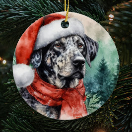 Catahoula Leopard Hound Waterverf Kerstmis Keramisch Ornament
