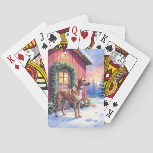 Catahoula Luipaardhond Rustieke Schuur Kerst Kunst Pokerkaarten